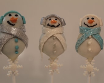 Winter wonderland snowmen cake pops. Sold by the dozen. No shipping outside MD, DC or VA