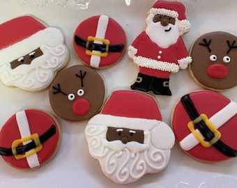 Please note: No shipping outside MD, DC, VA. Santa, reindeer, Christmas cookies.  Free shipping.  Sold by the dozen.