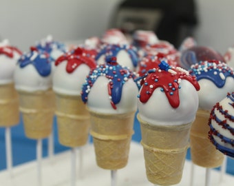 Summer fun, July 4th  -Ice cream cake pops!  Free shipping.  Sold by the dozen. Sorry no shipping outside Maryland.