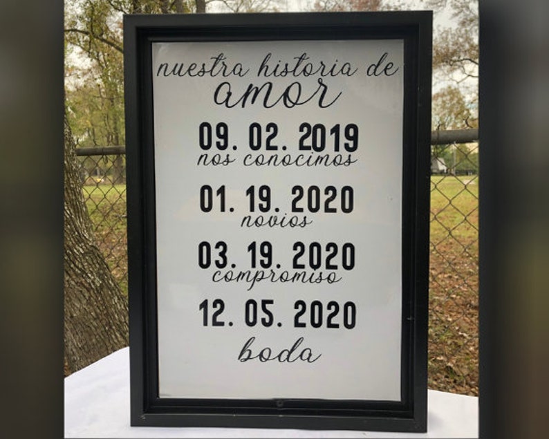 nuestra historia de amor couple Custom Wedding Frame engaged Wedding Decor our love story married decoracion para boda Date they met