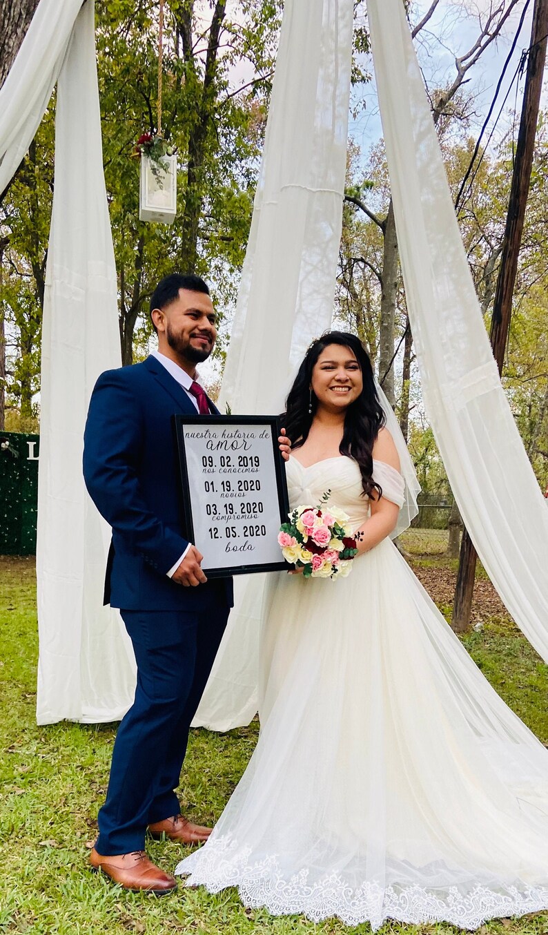 nuestra historia de amor couple Custom Wedding Frame engaged Wedding Decor our love story married decoracion para boda Date they met