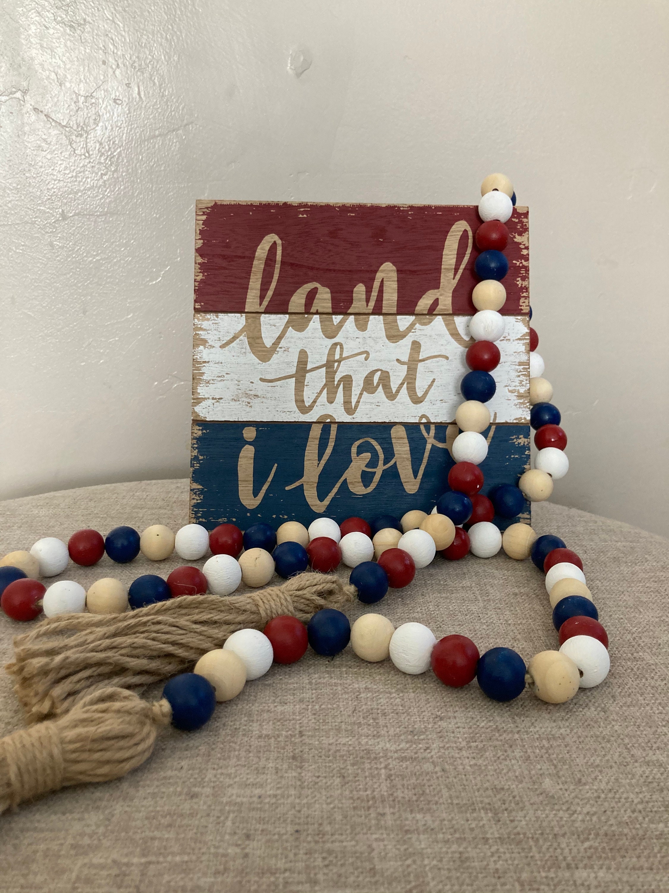 Patriotic wood bead garland