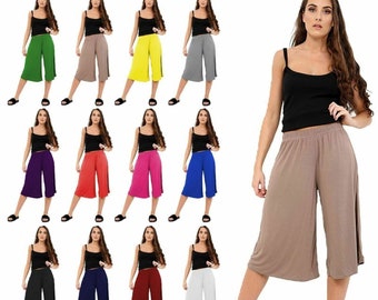 Women Ladies 3/4 Length Short Trousers Wide Leg Culottes Palazzo Pants Plus size 8-26