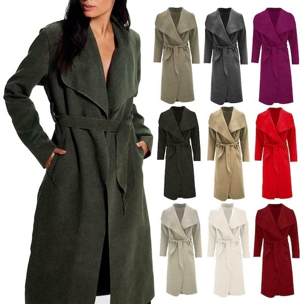 Femmes Italien Cascade Manteau Dames Belinturé Surdimensionné Duster Drapé Ttrench Coat