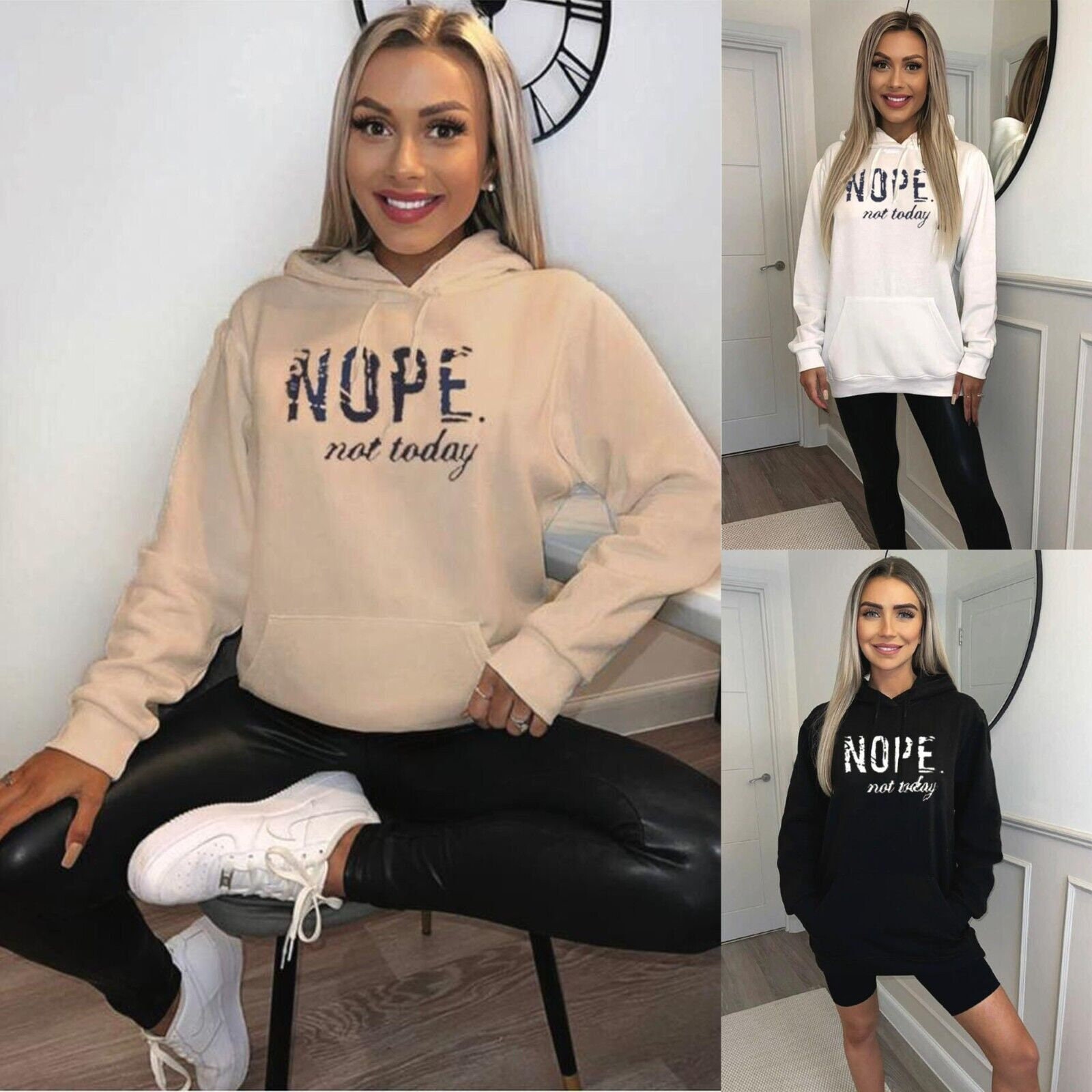 Ladies Women's Nope Not Today Slogan Printed Hoodie Hooded - Etsy Israel