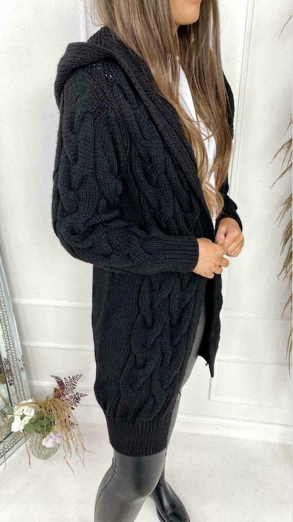 cable knit black cardigan