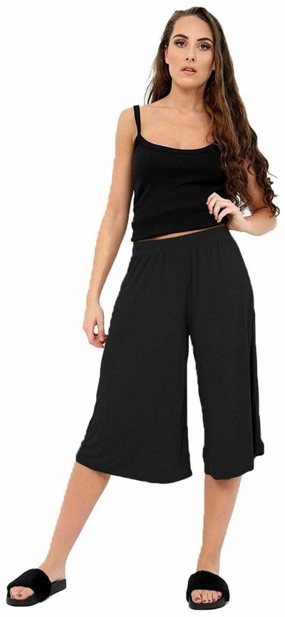 Buy Women Ladies 3/4 Length Short Trousers Wide Leg Culottes Palazzo Pants  Plus Size 8-26 Online in India 