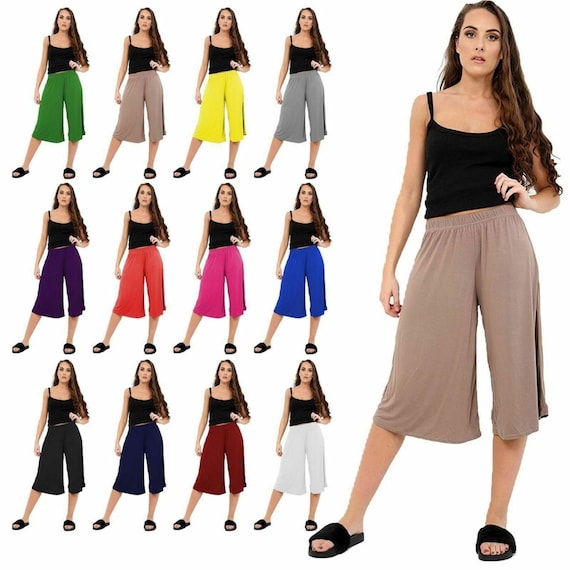 Women Ladies 3/4 Length Short Trousers Wide Leg Culottes Palazzo Pants Plus  Size 8-26 