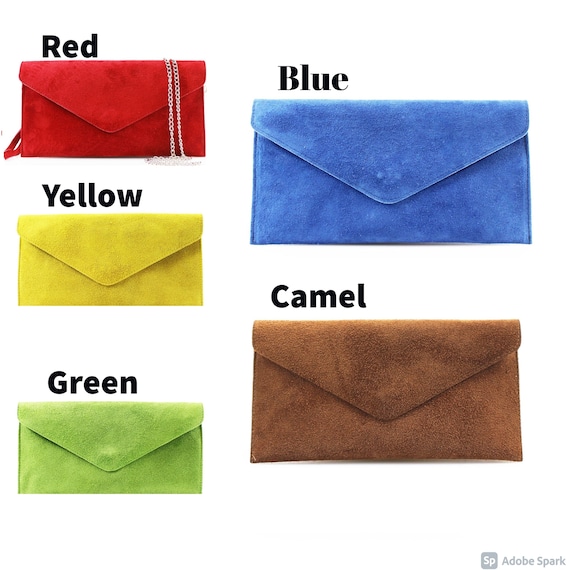 Ladies Women Real Suede Leather Envelope Chain Clutch Party Prom Evening Bag 