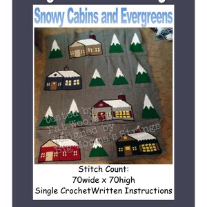 Snowy Cabins and Evergreens