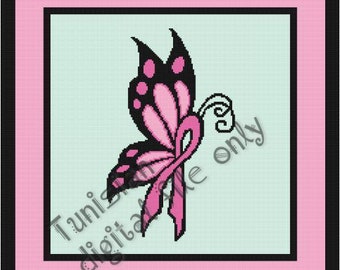 Tunisian Breast Cancer Awareness Butterfly