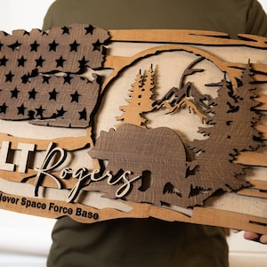 Military Going Away Gift | Promotion Gift | 3D Military Plaque | US Wood Flag | PCS co worker gift | Retirement Gift | Army Gift |