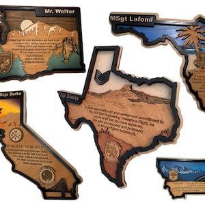 Placa personalizada de cualquier estado de EE. UU. / Paisaje / Premio de regalo militar / Placa de jubilación de paisaje urbano Fuerzas Armadas / PCS Regalo de despedida para un compañero de trabajo