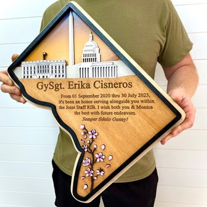 Mapa de Washington D. C. / Placa personalizada con paisaje de madera estratificado / Premio militar / Regalo de agradecimiento al jefe / PCS / Regalo de despedida