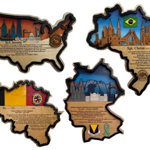 Any Country Map Custom Layered Wood Plaque: Military Goin Away Gift