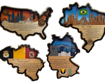 Any Country Map Custom Layered Wood Plaque: Military Goin Away Gift