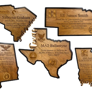 US State Map Plaque: Custom Wood Military Award