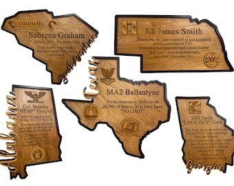 US State Map Plaque: Custom Wood Military Award