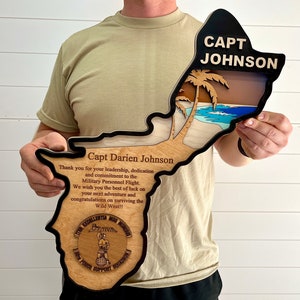 Placa personalizada con diseño de mapa de Guam, paisaje de madera en capas, premio de regalo militar, regalo de agradecimiento al jefe, regalo de despedida