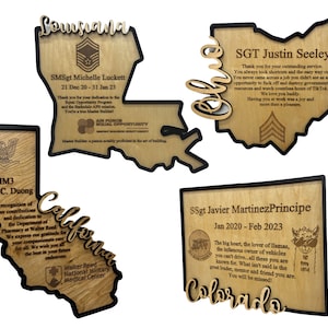 Any USA State Name Map Outline | Texas Map Layered Plywood Plaque | Military Award | Boss Appreciation Gift | Going Away Gift | PCS Gift