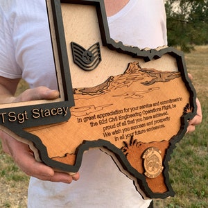 Any US STATE | Texas Map Cityscape Nature Custom Plaque | Military Gift Award | Retirement Plaque | First Responder Award | Going Away Gift