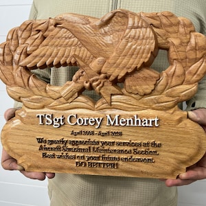 Any Badge | USAF Maintenance Badge | Military Gift Award | PCS Going Away Gift | Military Appreciation | Air Force Badge Custom Wood Award