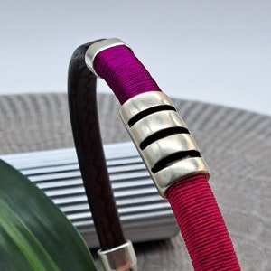 Fuchsia Leather Choker, Trendy leather choker, Rigid Leather Necklace, Leather Jewelry, Gift for Woman, Zamak Silver Jewelry