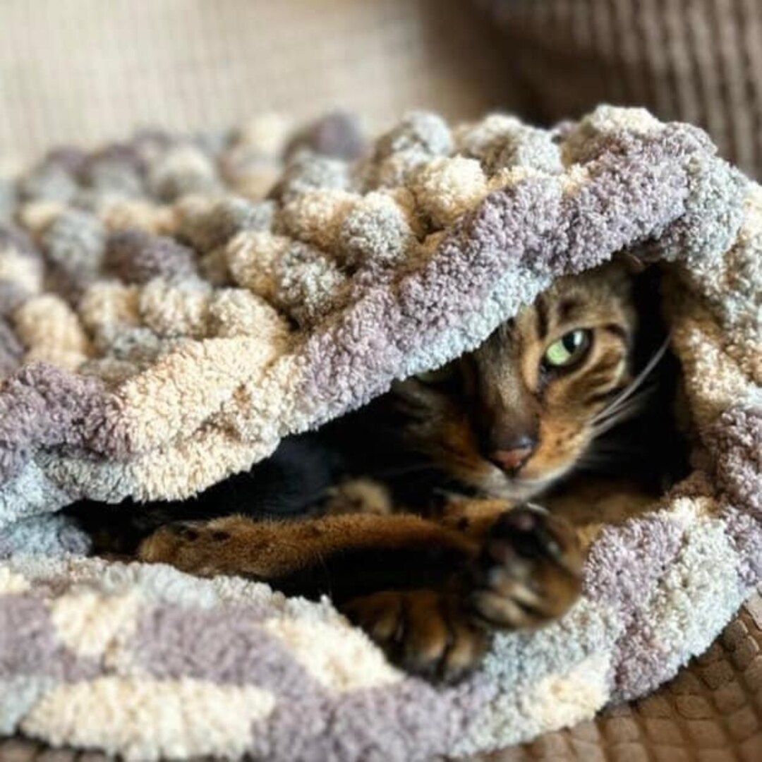 Chunky Soft Handmade Cat Cozy Blanket Etsy