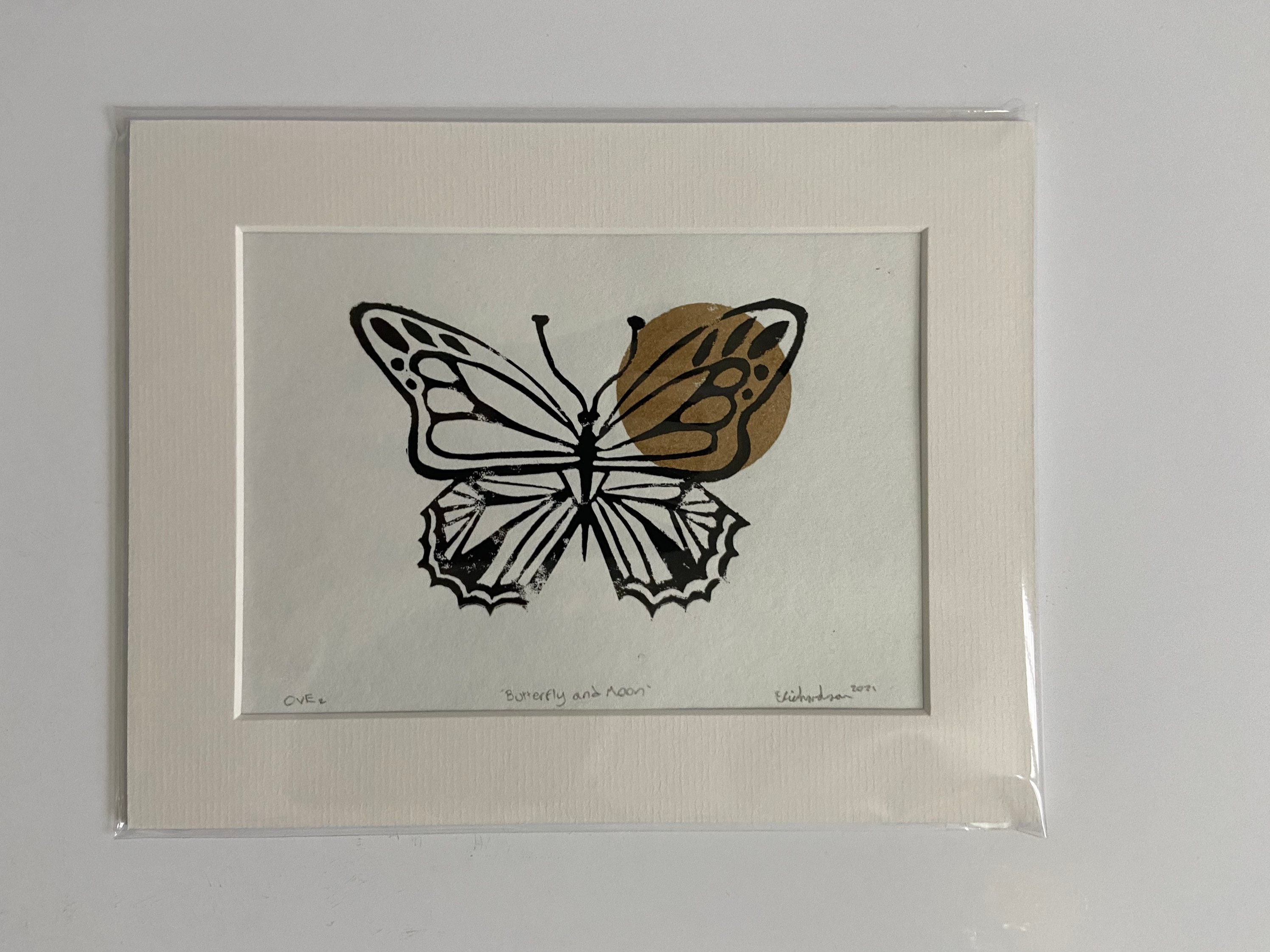 Butterfly Print With Gold Moon. Handmade Lino Print. Gift for - Etsy UK