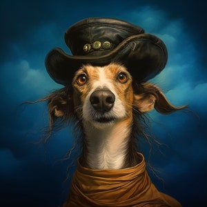 Hundeportrait Lurcher / Modern Pirate / AI generiert/ Auf Leinwand gedruckt