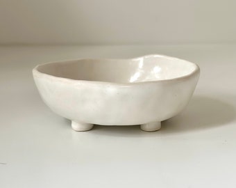 Handmade white ceramic soap dish