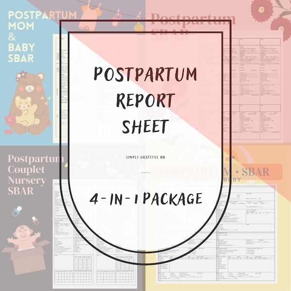 OB Postpartum SBAR Report Sheets 4-in-1 Bundle Package