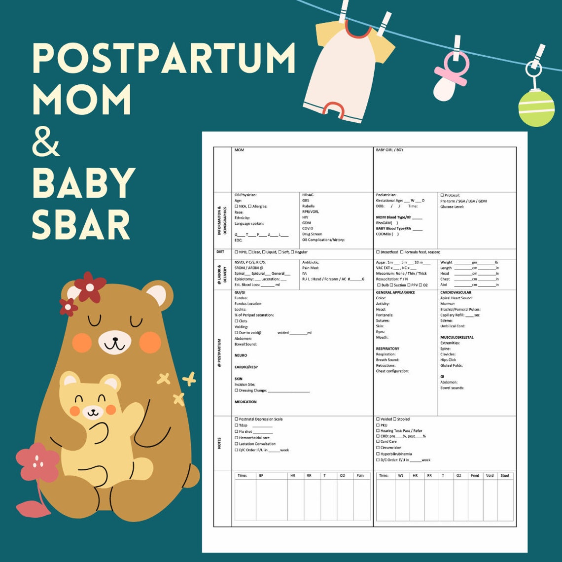 1 Mom and 1 Baby OB / Postpartum / Nursery / Maternal Child | Etsy