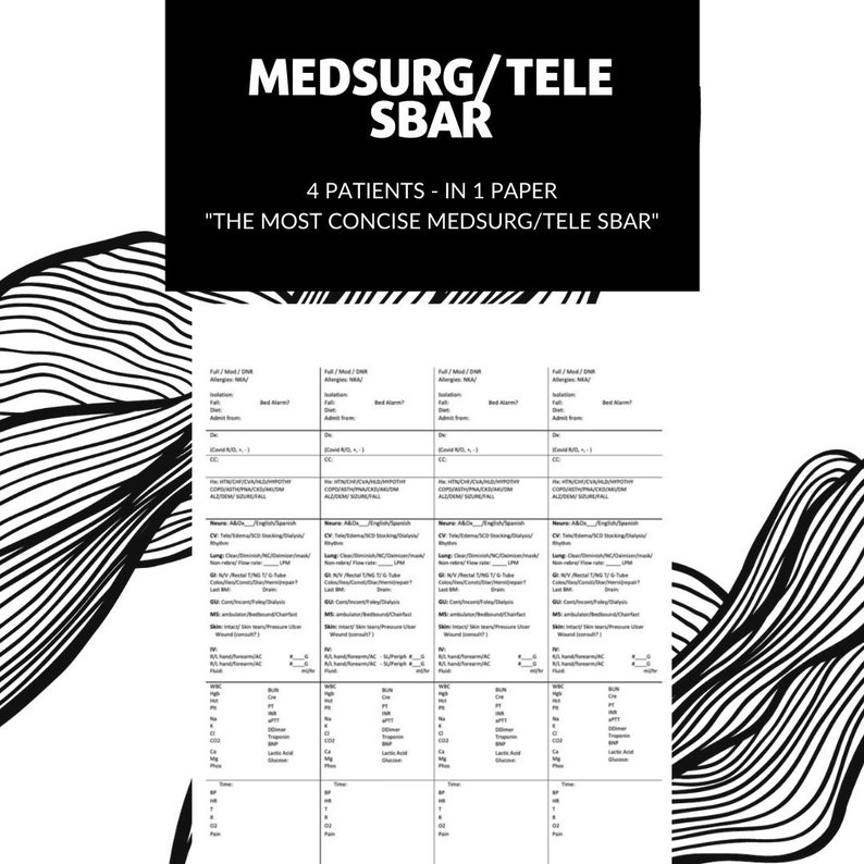 Med Surg Telemetry Brain Sheet Nursing Report Sheet 4 Patient SBAR - Etsy