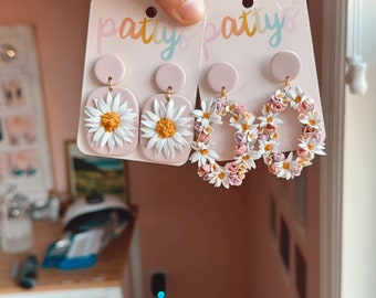 Daisy Polymer Clay Earrings | Hoops | Dangle and Drop Earrings