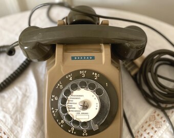 Téléphone fixe vintage Thomson Socotel S63 à cadran rotatif bicolore