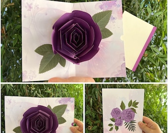 3D Purple Rose Pop Up Greeting Card