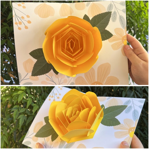 3D Yellow Rose Pop Up Greeting Card