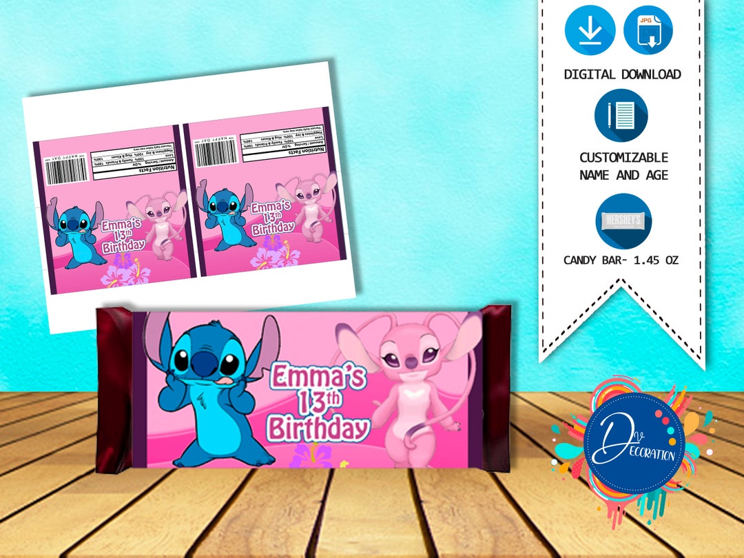 Stitch Pink Chocolate, Labels for Birthday Partyprintable DIGITAL