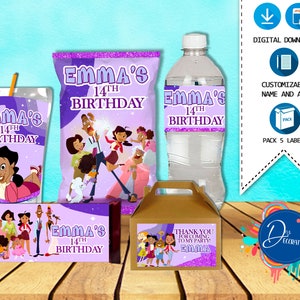 The Proud Family Pack 5 Labels for Birthday -Printable DIGITAL DOWNLOAD Chip Bag -Box -Juice -Water Bottle-Candy Bar Proud Family Birthday