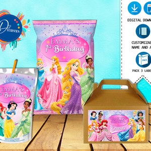 Princesses Labels for Birthday Party - Printable DIGITAL DOWNLOAD - Chip Bag - Gable Box - Juice Label - Princess Disney Birthday