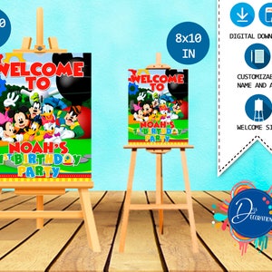 Mickey Mouse Clubhouse Welcome Sign, Labels for Birthday Party - Printable DIGITAL DOWNLOAD -Backdrop -Mickey Mouse Clubhouse Birthday