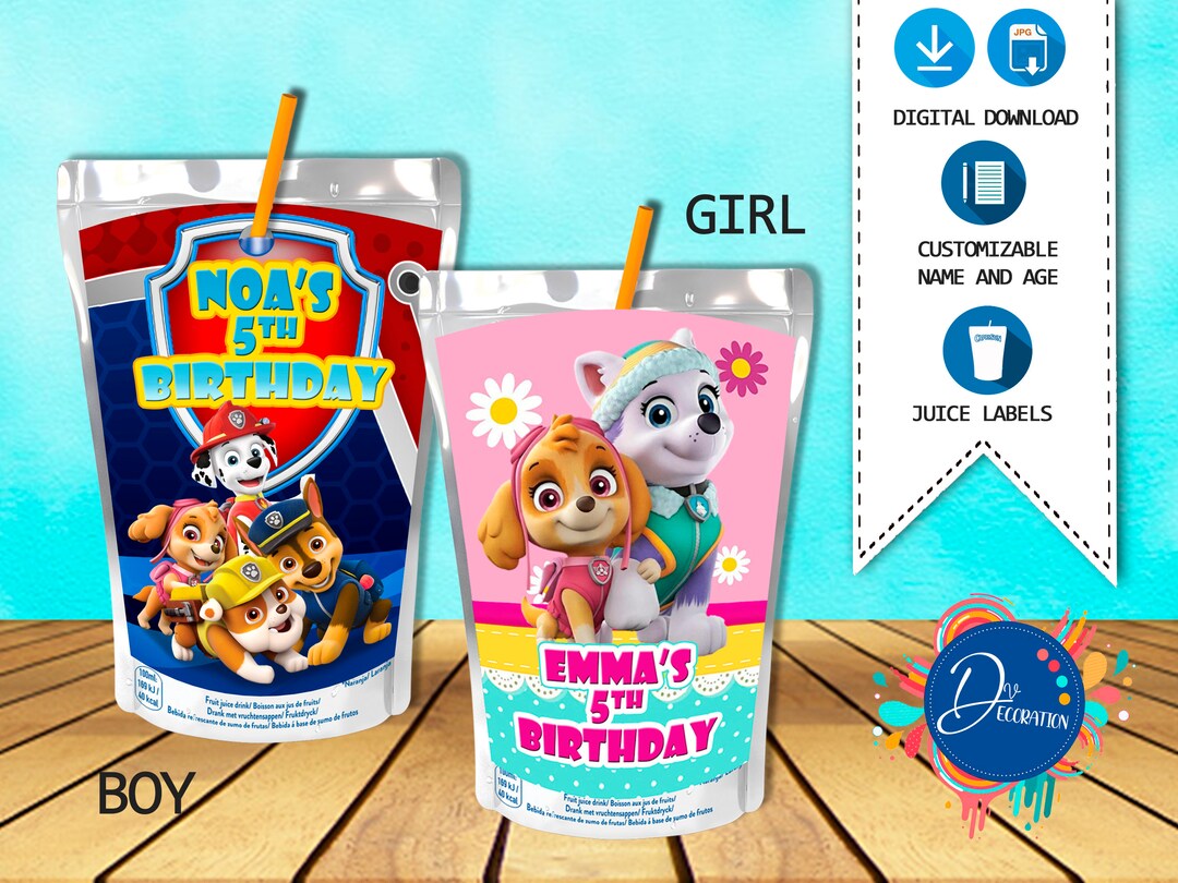 Paw Patrol Juice Label Labels for Birthday Party-printable - Etsy
