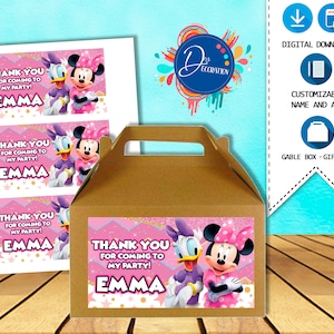Etiqueta da caixa da Minnie Mouse, caixa de empena, etiquetas para festa de aniversário - DOWNLOAD DIGITAL para impressão - etiqueta da caixa - caixa de empena - aniversário da Minnie Mouse