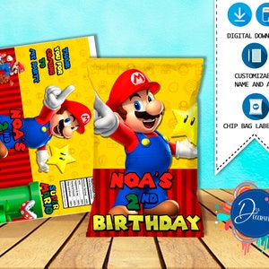 Mario Bros Chip-Taschen, Etiketten für Geburtstagsparty – druckbarer DIGITALER DOWNLOAD – Chip-Tasche – Mario Bros Geburtstag