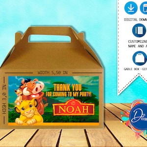 L’étiquette de boîte du Roi Lion, la boîte à pignon, les étiquettes pour la fête d’anniversaire -Printable DIGITAL DOWNLOAD -étiquette de boîte- boîte à pignon- Anniversaire du Roi Lion