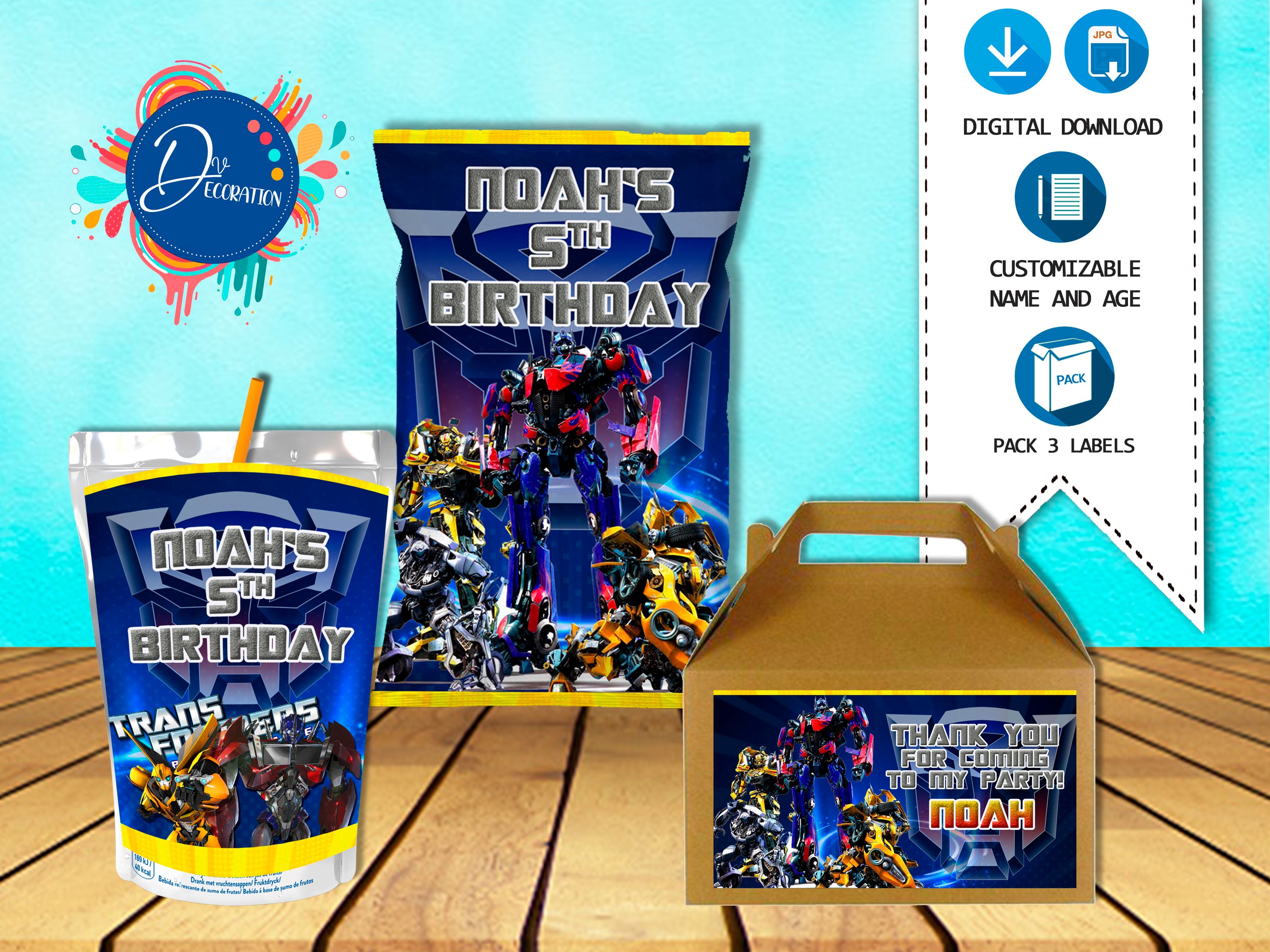 Transformers Birthday Bottle Label Watter Bottle Party Pack Labels  Printables Transformers Birthday Party DIGITAL DOWNLOAD 