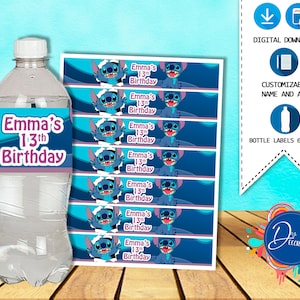 Stitch Bottle label, Labels for Birthday Party - Printable DIGITAL DOWNLOAD - Bottle label- Water Label - Stitch Birthday