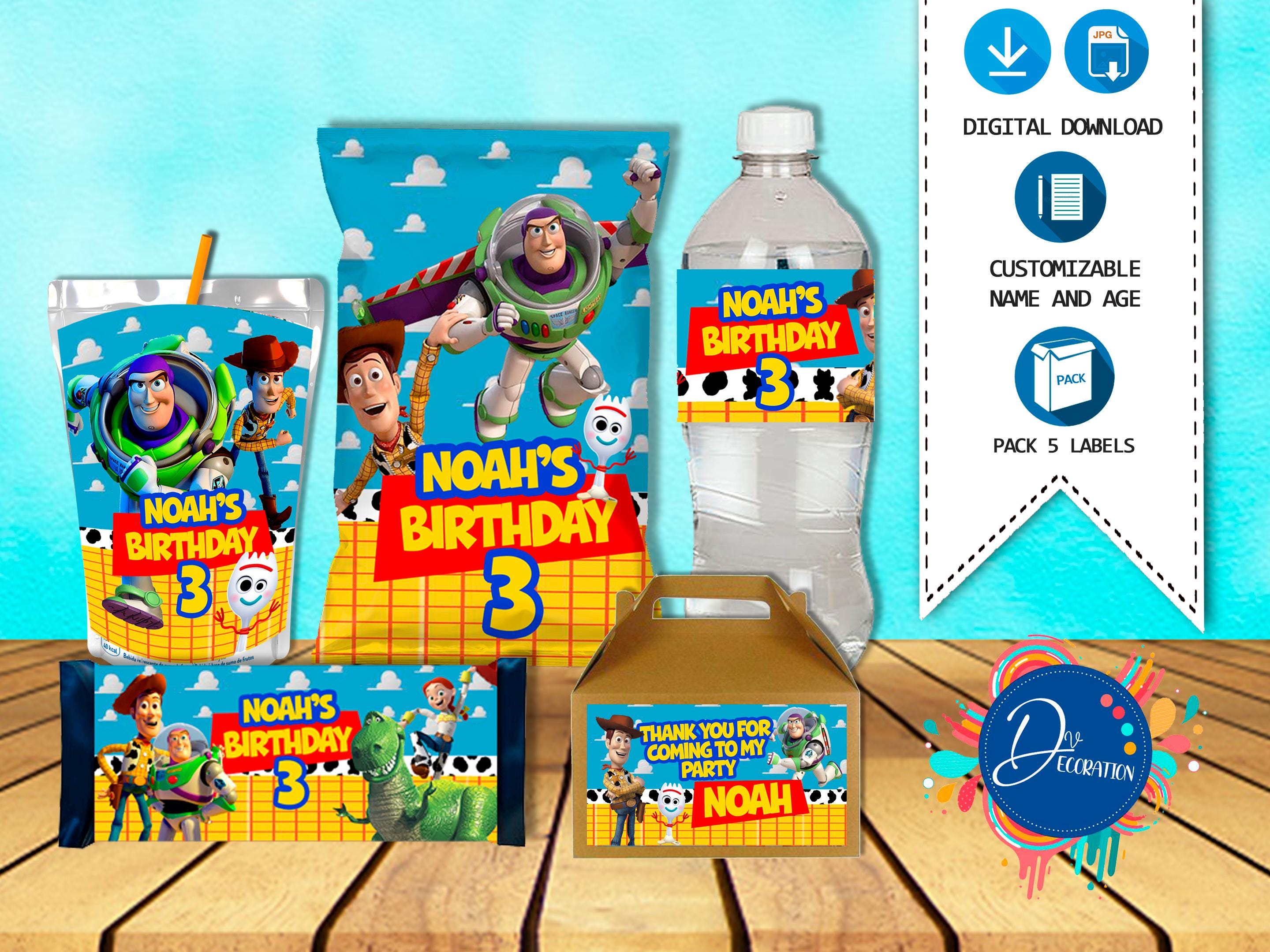 Toy Story Pack 5 Labels for Birthday -Printable DIGITAL DOWNLOAD Chip Bag -Gable Box -Juice -Water Bottle - Candy Bar. Toy Story Birthday
