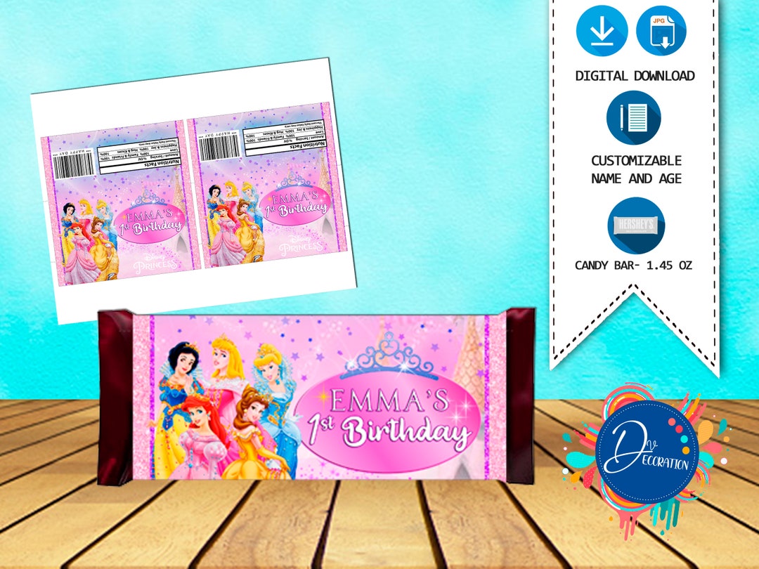 Princesses Chocolate, Labels for Birthday Partyprintable DIGITAL